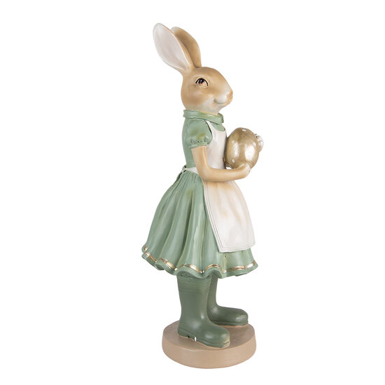 Clayre & Eef | Decoratie Beeld Konijn Groen, Goudkleurig 17x15x40 cm | 6PR3569