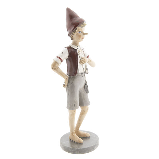 Clayre & Eef | Decoratie Beeld Pinokkio Grijs, Rood, Wit 11x9x30 cm | 6PR2418