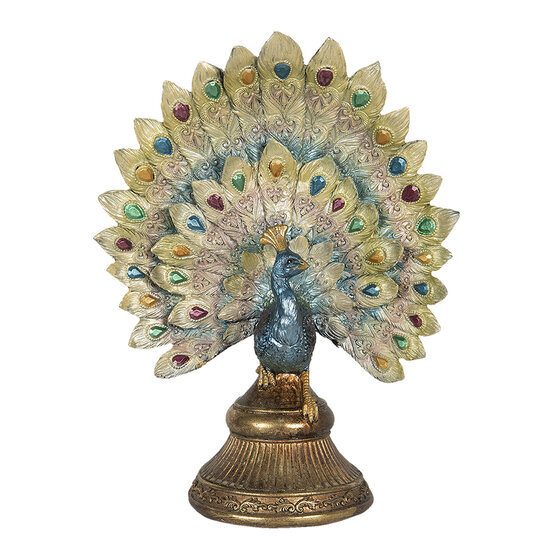 Clayre & Eef | Decoratie Beeld Pauw Blauw, Goud 22x12x30 cm | 6PR3013