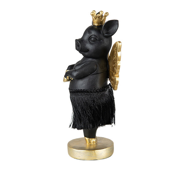 Clayre & Eef | Decoratie Beeld Varken Zwart Goudkleurig 9x6x18 cm | 6PR3860