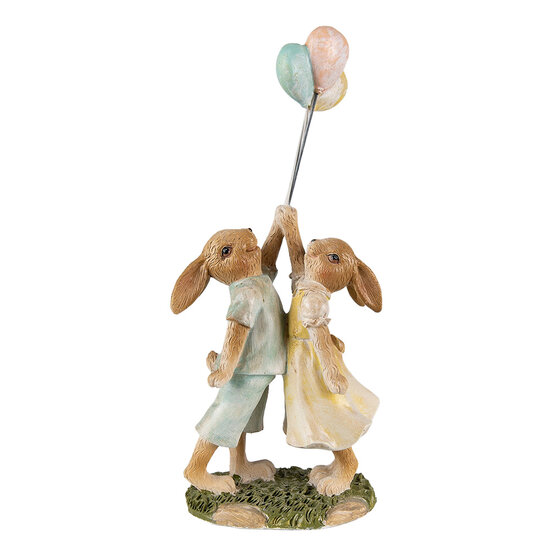 Clayre & Eef | Decoratie beeld Konijnen Groen Bruin 10x6x22 cm | 6PR3853