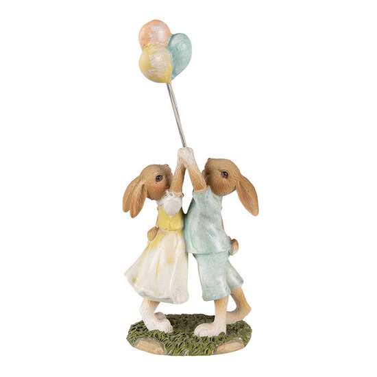 Clayre & Eef | Decoratie beeld Konijnen Groen Bruin 10x6x22 cm | 6PR3853