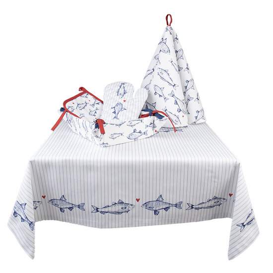 Clayre & Eef | Tafelkleed Wit Blauw 150x250 cm | SSF05