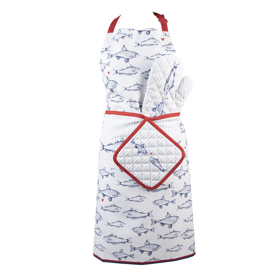 Clayre & Eef | Keukenschort Wit Blauw 70x85 cm | SSF41