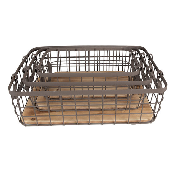Clayre & Eef | Opbergmand Grijs, Bruin 38x28x11 / 33x23x10 / 28x18x9 cm | 6Y5251