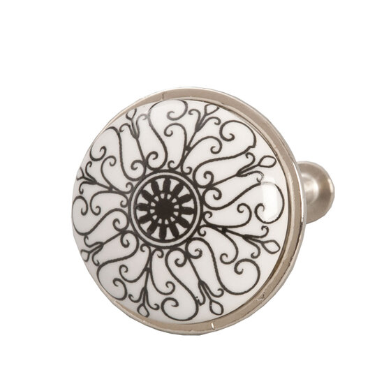 Clayre & Eef | Deurknop Zwart Wit ø 3x2 cm | 61886