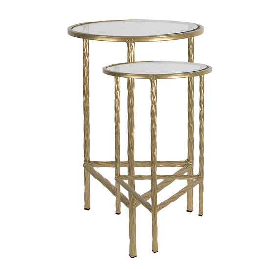 Clayre & Eef | Bijzettafel Set van 2 Goudkleurig ø 35x55 / ø 30x45 cm | 6Y5244