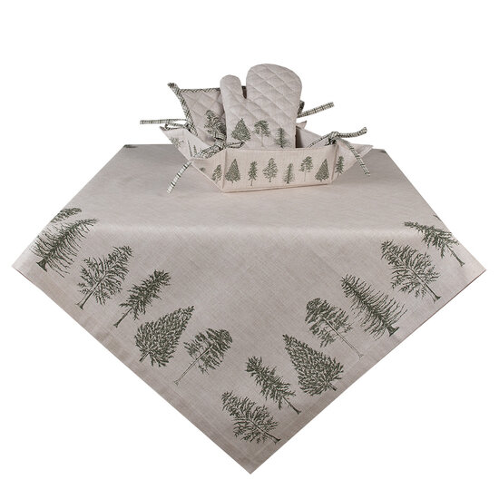 Clayre & Eef | Vierkant Tafelkleed Beige, Groen 100x100 cm | NPT01