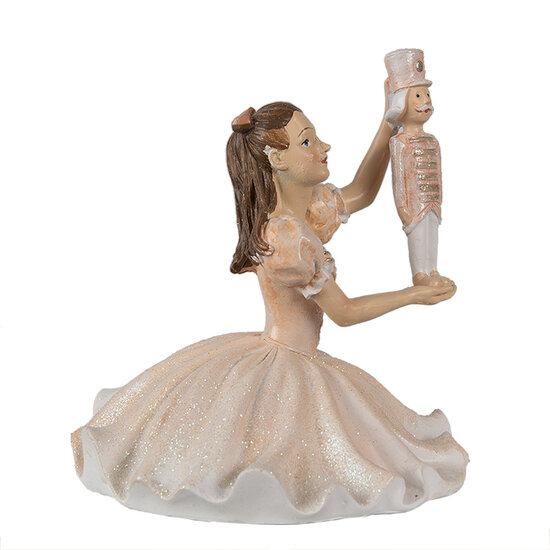 Clayre & Eef | Decoratie Beeld Ballerina Roze Wit 12x12x13 cm | 6PR3944