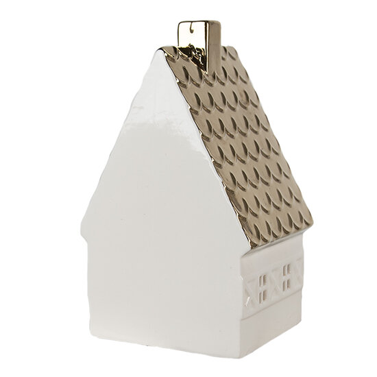 Clayre & Eef | Decoratie Huisje met LED Beige, Goudkleurig 10x8x16 cm | 6CE1597L