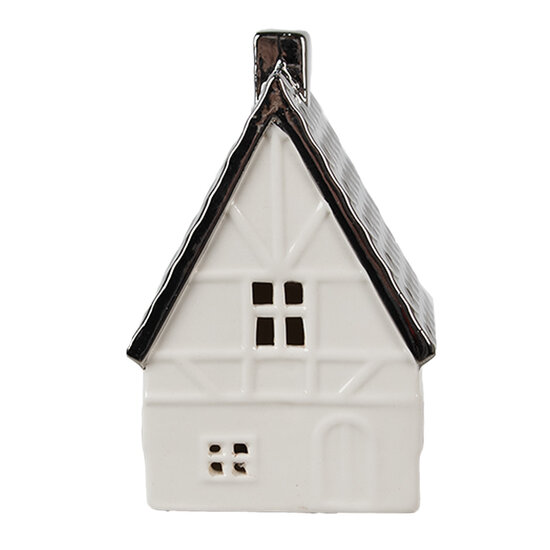 Clayre & Eef | Decoratie Huisje met LED Beige Zilverkleurig 8x7x12 cm | 6CE1597M