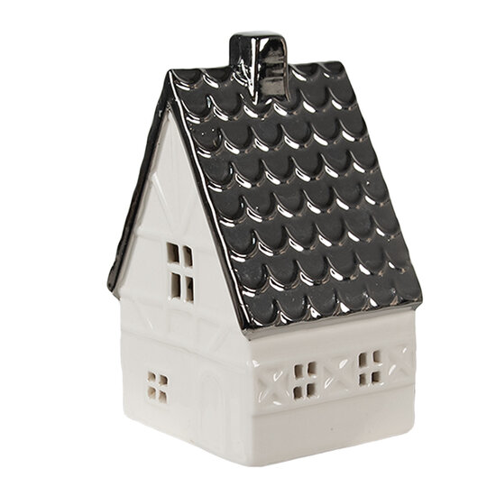 Clayre & Eef | Decoratie Huisje met LED Beige Zilverkleurig 8x7x12 cm | 6CE1597M