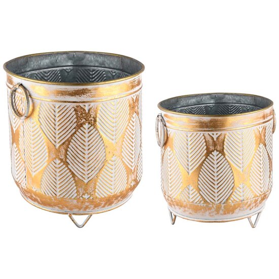 Dekoratief | Set 2 plantenbakken, goud/wit, metaal, 25x25x26cm | A215596