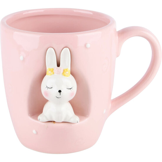 Dekoratief | Mok roze m/bunny, keramiek, 15x12x11cm | A220752