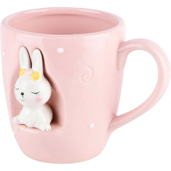 Dekoratief | Mok roze m/bunny, keramiek, 15x12x11cm | A220752