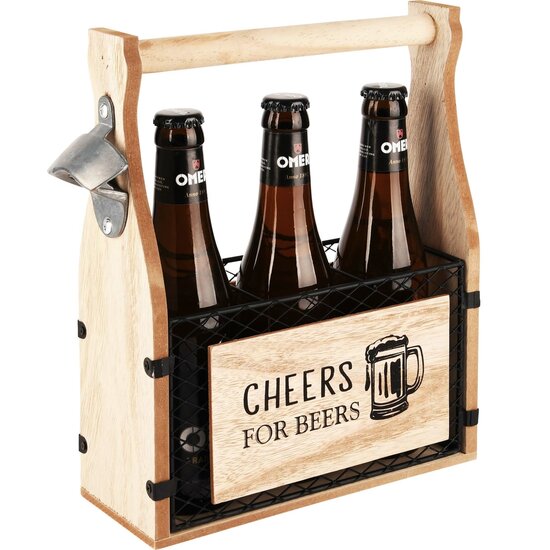 Dekoratief | Flessenhouder 'Cheers', hout/metaal, 26x9x28cm | A225563