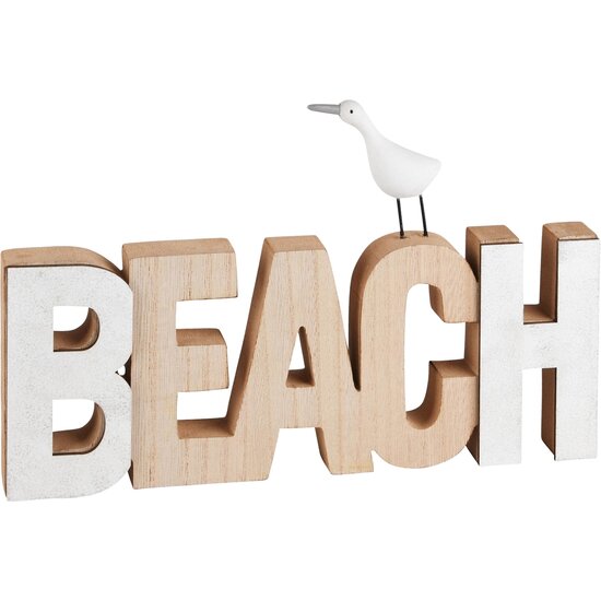 Dekoratief | Deco letters 'Beach', naturel/wit, hout, 25x2x17cm | A230651