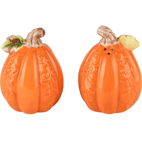 Dekoratief | Duo peper/zout pompoen, oranje, dolomiet, 12x6x9cm | A235603