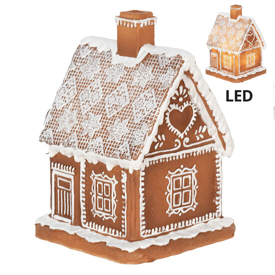 Clayre & Eef | Decoratie Huis met LED Bruin 13x13x18 cm/ 3xAAA | 6PR3974