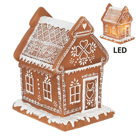 Clayre & Eef | Decoratie Huis met LED Bruin 15x12x17 cm/ 3xAAA | 6PR3975