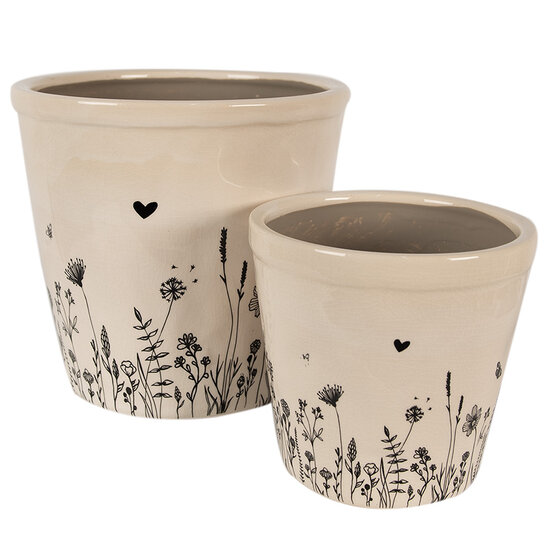Clayre & Eef | Bloempot Binnen Beige, Zwart ø 15x14 cm | 6CEFAF0001M