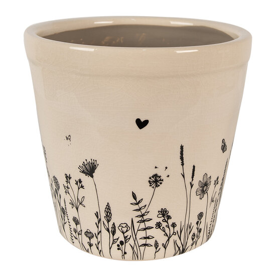 Clayre &amp; Eef   | Bloempot Binnen Beige, Zwart &oslash; 21x20 cm | 6CEFAF0001XL