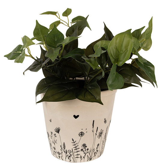 Clayre &amp; Eef   | Bloempot Binnen Beige, Zwart &oslash; 21x20 cm | 6CEFAF0001XL
