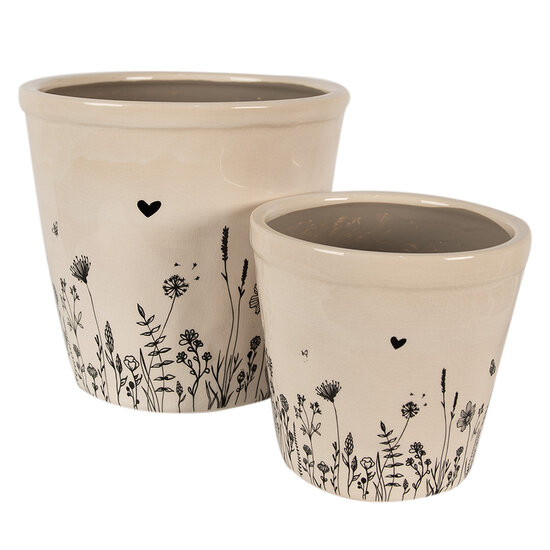 Clayre &amp; Eef   | Bloempot Binnen Beige, Zwart &oslash; 21x20 cm | 6CEFAF0001XL