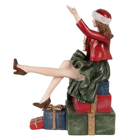 Clayre & Eef | Decoratie Beeld Vrouw Rood Groen 15x10x18 cm | 6PR3982