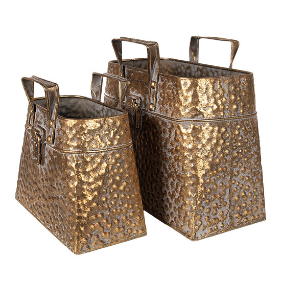 Clayre & Eef | Bloempotten Binnen Set van 2 Goudkleurig 27x13x21/24 / 21x11x16/19 cm | 6Y5462