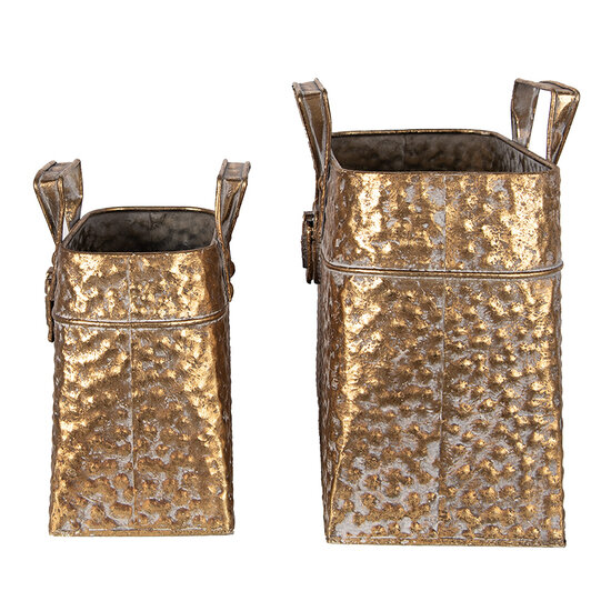 Clayre & Eef | Bloempotten Binnen Set van 2 Goudkleurig 27x13x21/24 / 21x11x16/19 cm | 6Y5462