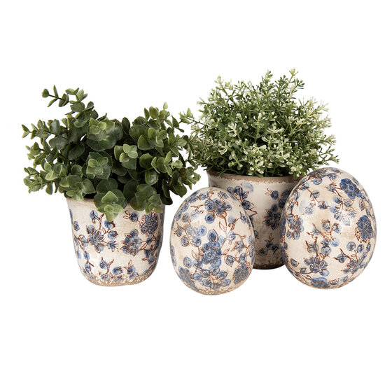 Clayre & Eef | Bloempot Binnen Beige Blauw ø 14x14 cm | 6CE1619M