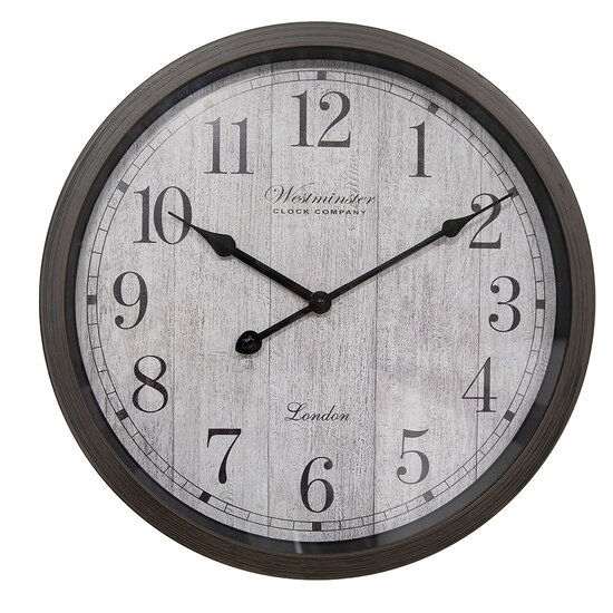Clayre & Eef | Wandklok Bruin Grijs ø 40x4 cm / 1xAA | 6KL0811