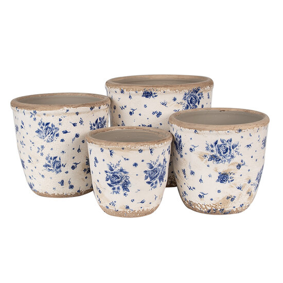 Clayre & Eef | Bloempot Binnen Beige Blauw ø 16x16 cm | 6CE1658L