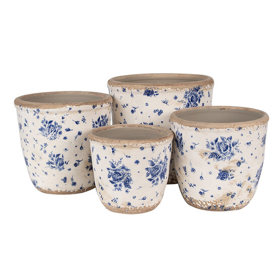 Clayre & Eef | Bloempot Binnen Beige Blauw ø 15x14 cm | 6CE1658M