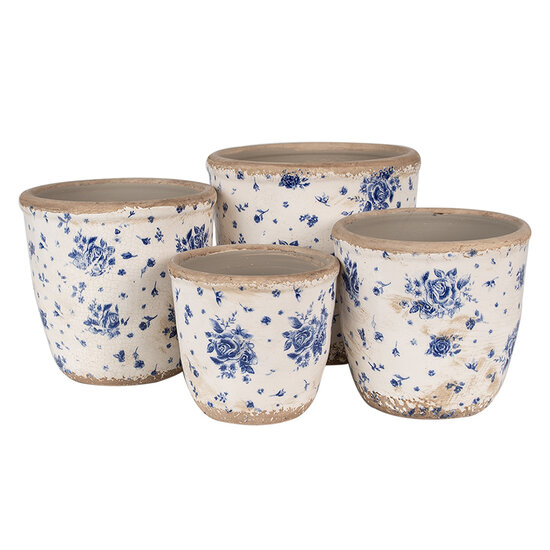 Clayre & Eef | Bloempot Binnen Beige Blauw ø 13x12 cm | 6CE1658S
