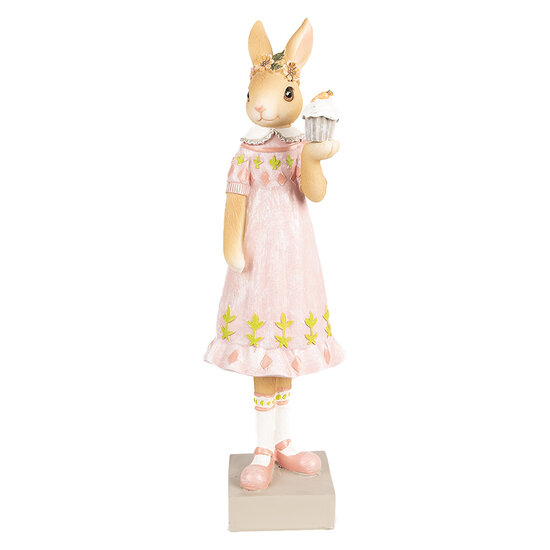 Clayre & Eef | Decoratie beeld Konijn Bruin Roze 9x8x28 cm | 6PR5003