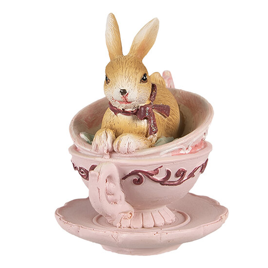 Clayre & Eef | Decoratie Beeld Konijn Bruin Roze 9x7x9 cm | 6PR4986