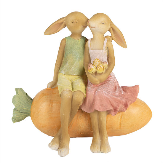 Clayre & Eef | Decoratie Beeld Konijn Oranje Bruin 17x10x15 cm | 6PR5024