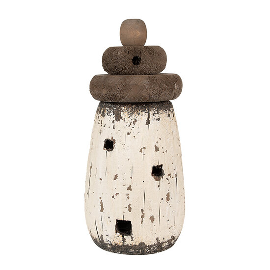 Clayre & Eef | Decoratie Vuurtoren Wit Bruin ø 11x23 cm | 6H2335