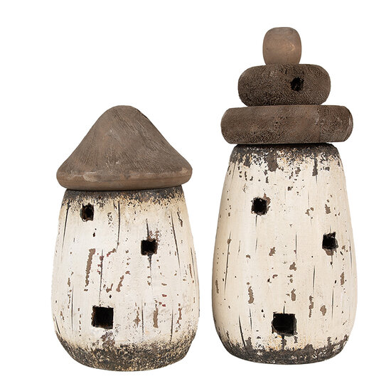 Clayre & Eef | Decoratie Vuurtoren Wit Bruin ø 11x23 cm | 6H2335