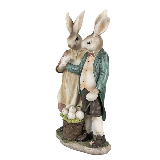 Clayre & Eef | Decoratie Beeld Konijnen Bruin roze Groen 15x8x26 cm | 6PR4025