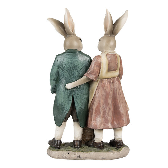 Clayre & Eef | Decoratie Beeld Konijnen Bruin roze Groen 15x8x26 cm | 6PR4025