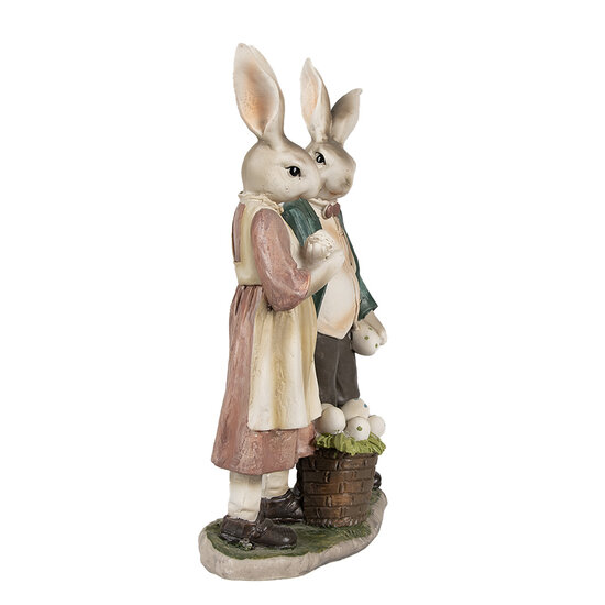 Clayre & Eef | Decoratie Beeld Konijnen Bruin roze Groen 15x8x26 cm | 6PR4025