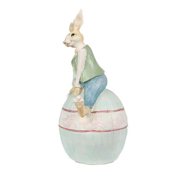 Clayre & Eef | Decoratie Beeld Konijn Bruin Blauw Groen 15x12x25 cm | 6PR4029