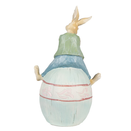 Clayre & Eef | Decoratie Beeld Konijn Bruin Blauw Groen 15x12x25 cm | 6PR4029