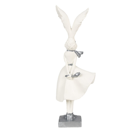 Clayre & Eef | Decoratie Beeld Konijn Wit zilverkleurig 13x11x37 cm | 6PR4048