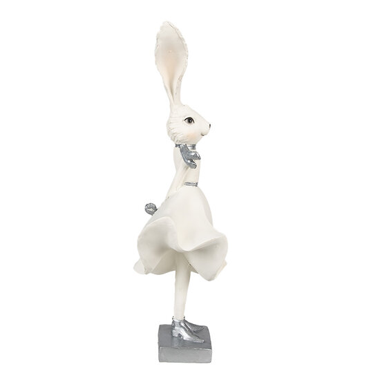 Clayre & Eef | Decoratie Beeld Konijn Wit zilverkleurig 13x11x37 cm | 6PR4048
