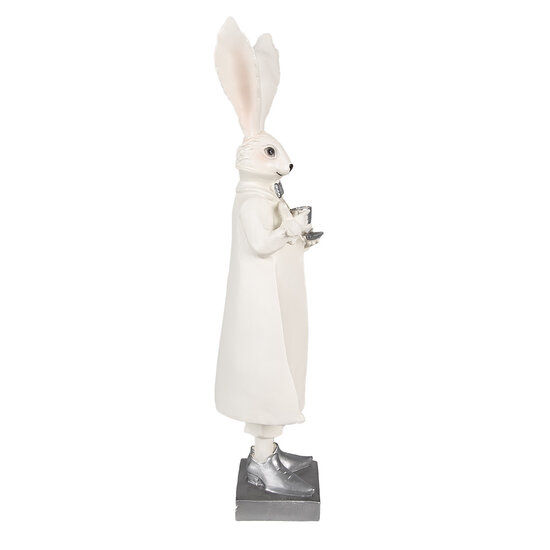 Clayre & Eef | Decoratie Beeld Konijn Wit Zilverkleurig 14x12x47 cm | 6PR4049