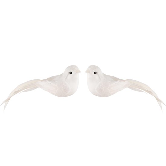 Dekoratief | Clip m/vogeltje, wit, PVC, 14x4x5cm, set van 2 stuks | A240189